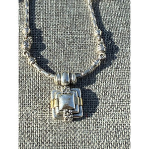 Silver & Gold Toned 17.5” Chain w/ Pendant & Matching Earring Set Ornate